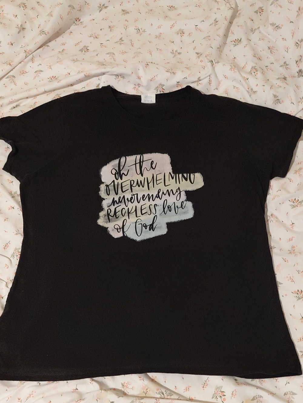Port and Company Black Tee with Pastel Brushstroke Faith Graphic